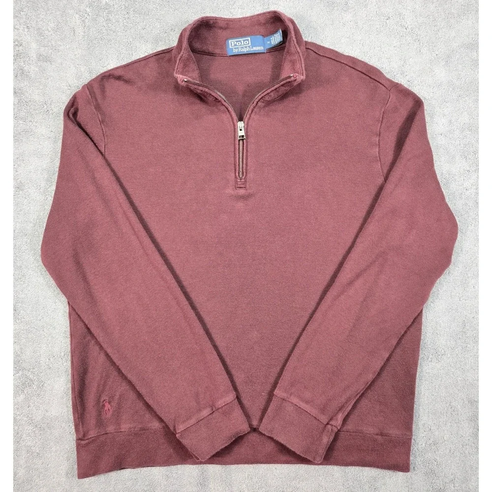 Polo Ralph Lauren Men's M Quarter Zip Pullover Sweater Burgundy Cotton Rayon